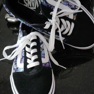 Vans Old Skool Floral Black & Purple Skate Shoes